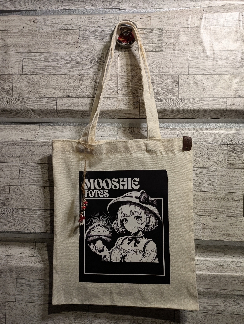 Mooshie Totes Canvas Tote Bag with Cute Black Illustration - Cream